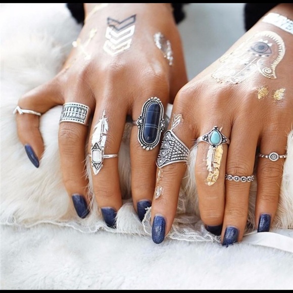 haus of vintage 1984 Jewelry - 5 for $20 ❤️ 8pc Silver Navy Blue Boho Ring Set